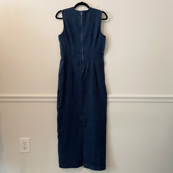 Quince Stretch Denim Maxi Dress Indigo Size S Fall Layering Basic Organic Cotton - Picture 2 of 8